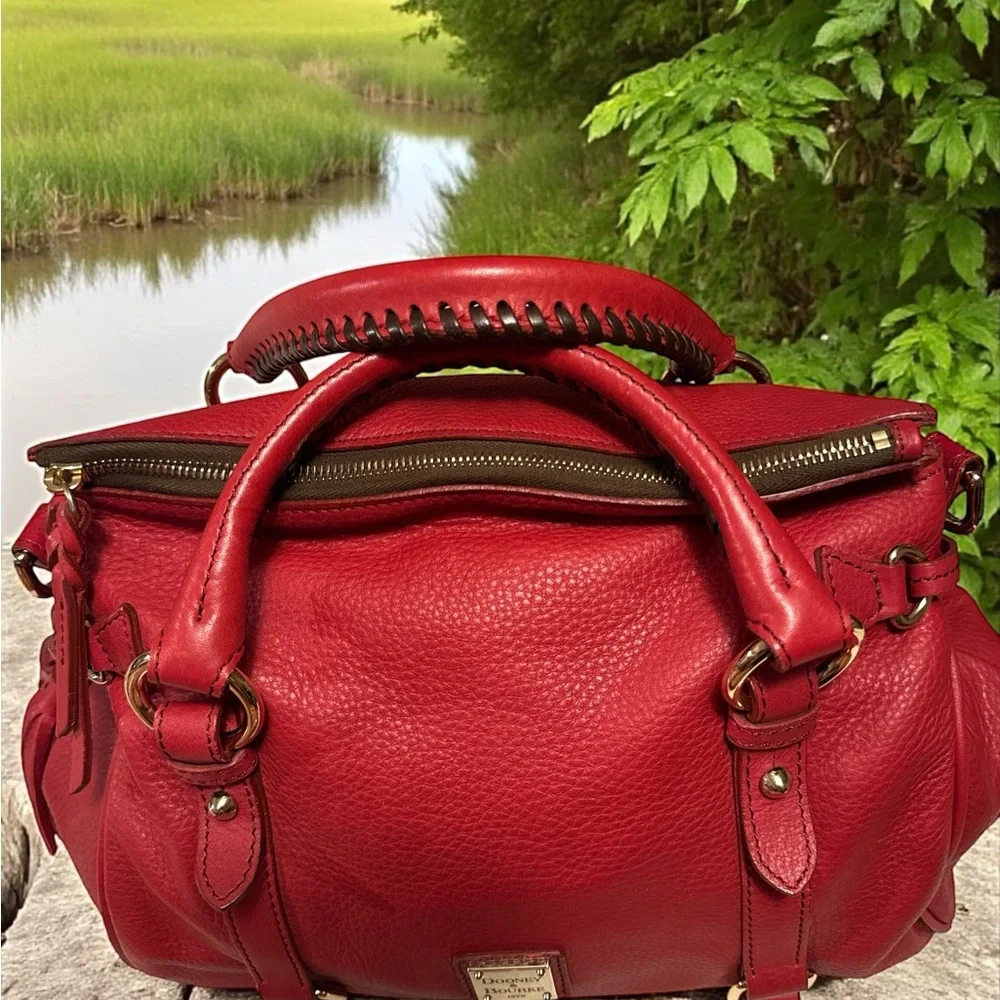 Dooney Bourke Red pebble Leather satchel! Rare red color! NWOT - Picture 2 of 14
